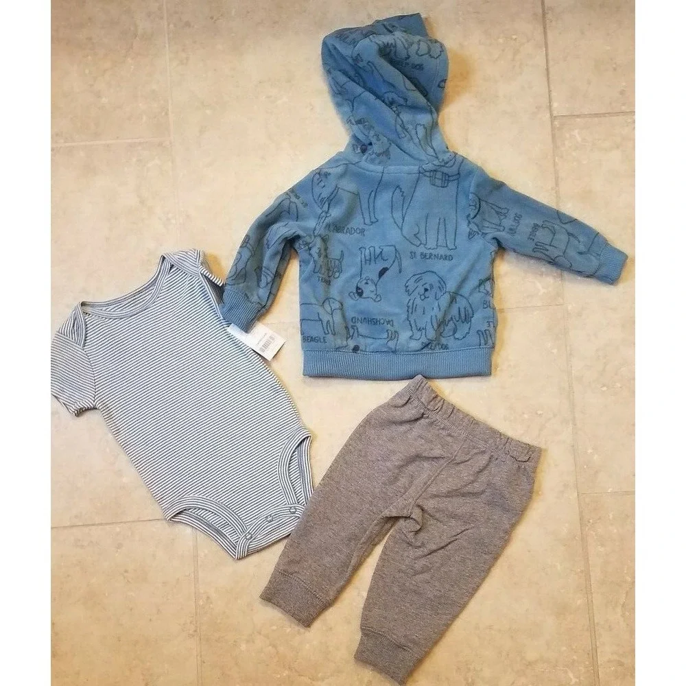 New Carter's Baby Boy 3 piece set: Hoodie Sweater Bodysuit Pants sz 6 Months‎